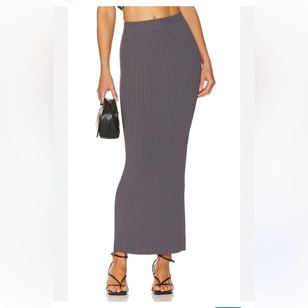 Revolve Camdyn Rib Knit Maxi Skirt in Slate Grey L'ACADEMIE